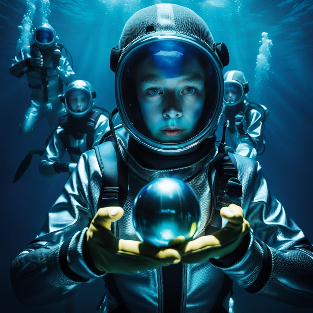 Futuristic Scuba Girls in Reflective Suits Underwater