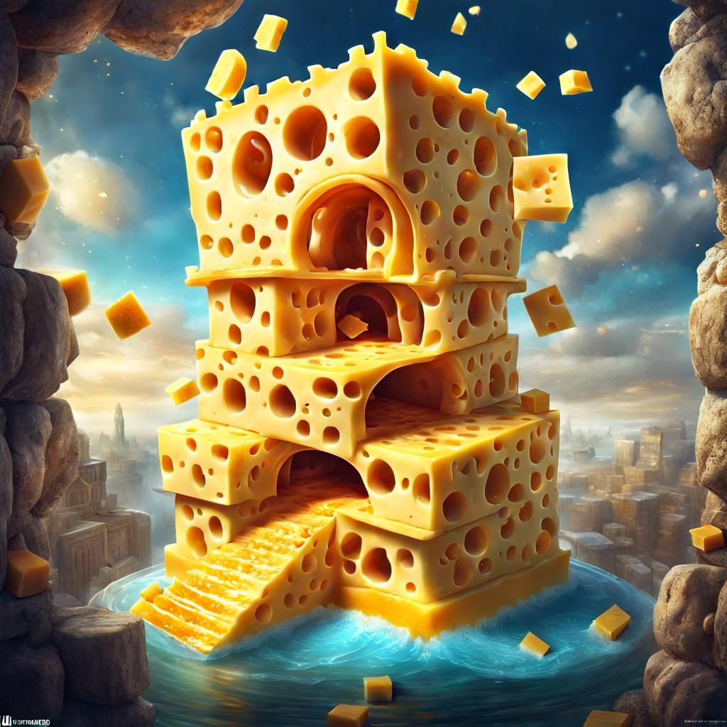 Cheese Building Fantasy Illustration in Anime Style