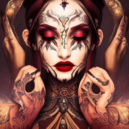 Stunning Alchemic Woman with Tribal Makeup, Digital Art