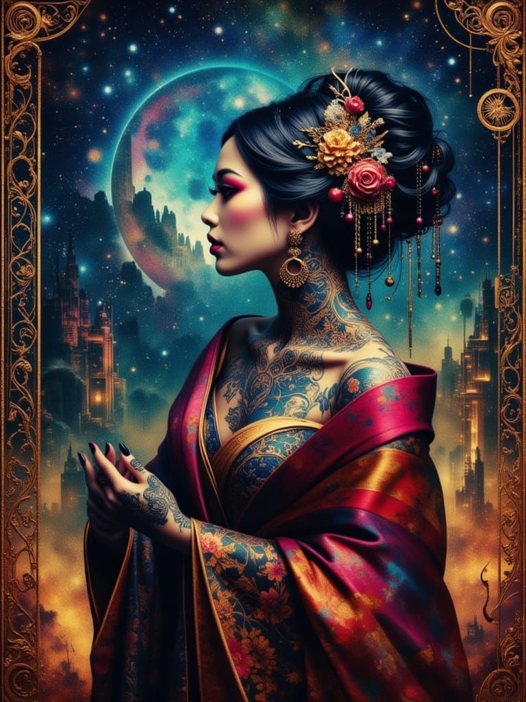 Cosmic Woman in Starry Night Sky Portrait