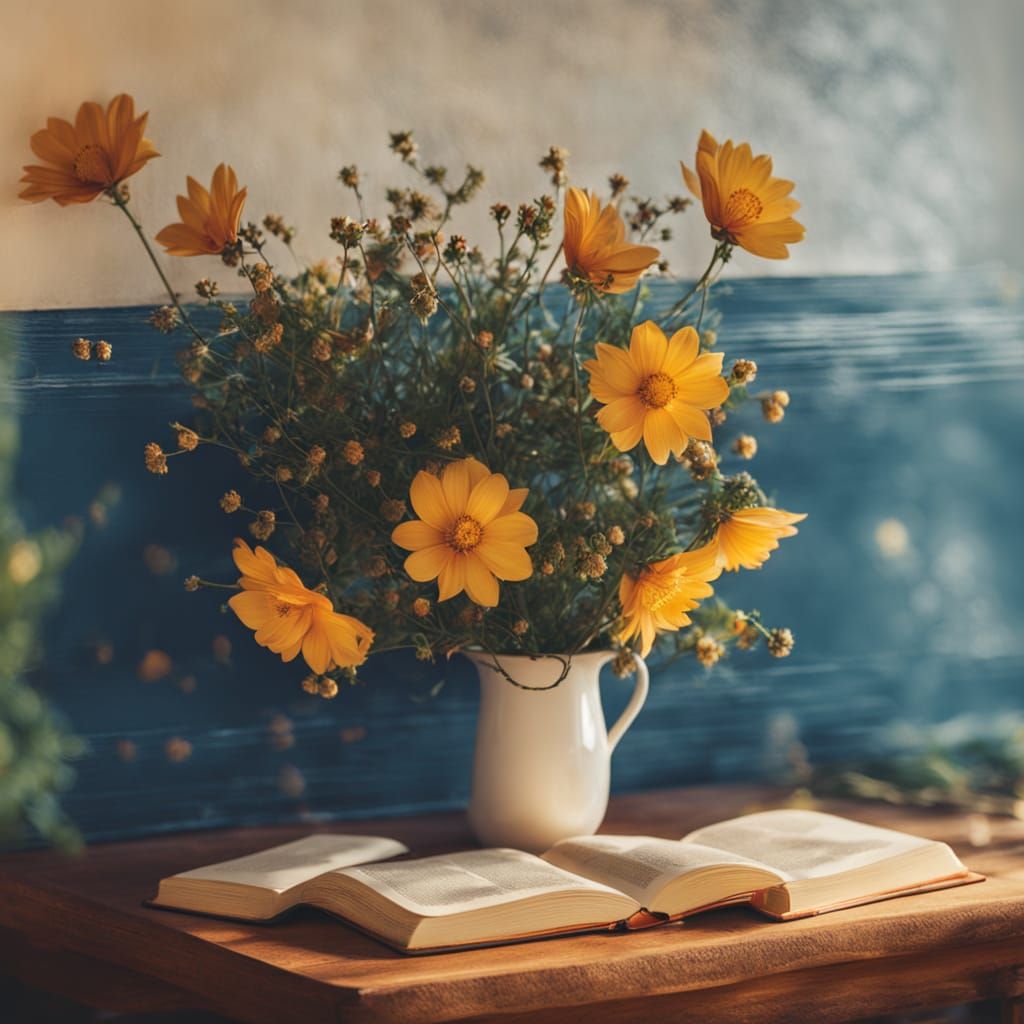 Ethereal Still Life: Flower and Book in Divine Light