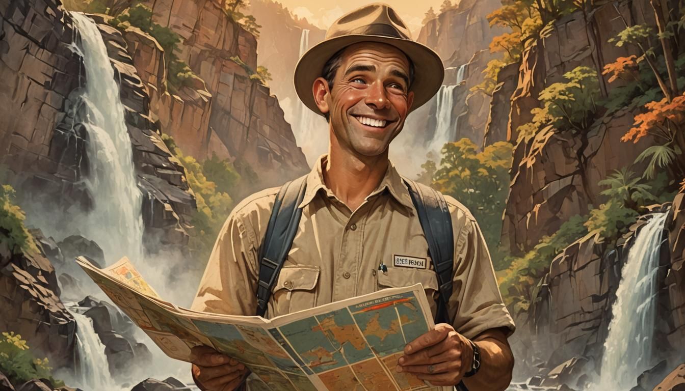 Paradise Falls Vintage Travel Poster in Rockwell Style