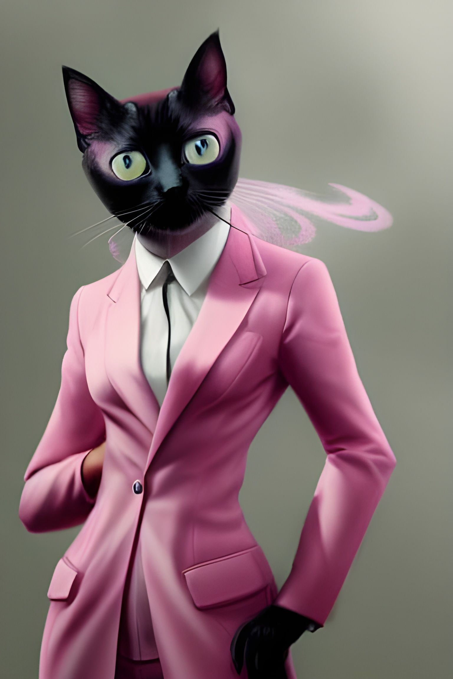 Siamese Cat in Pink Suit, Detailed Digital Art