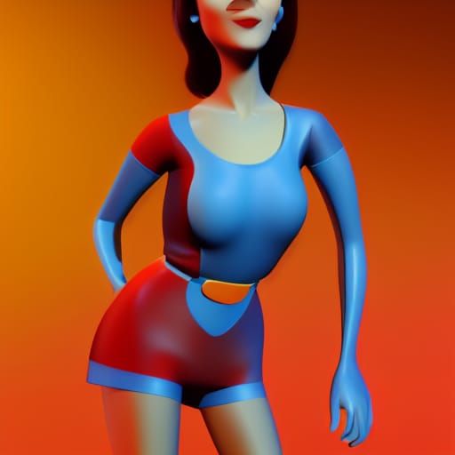 Retrofuturistic Brunette Woman in 3D Style