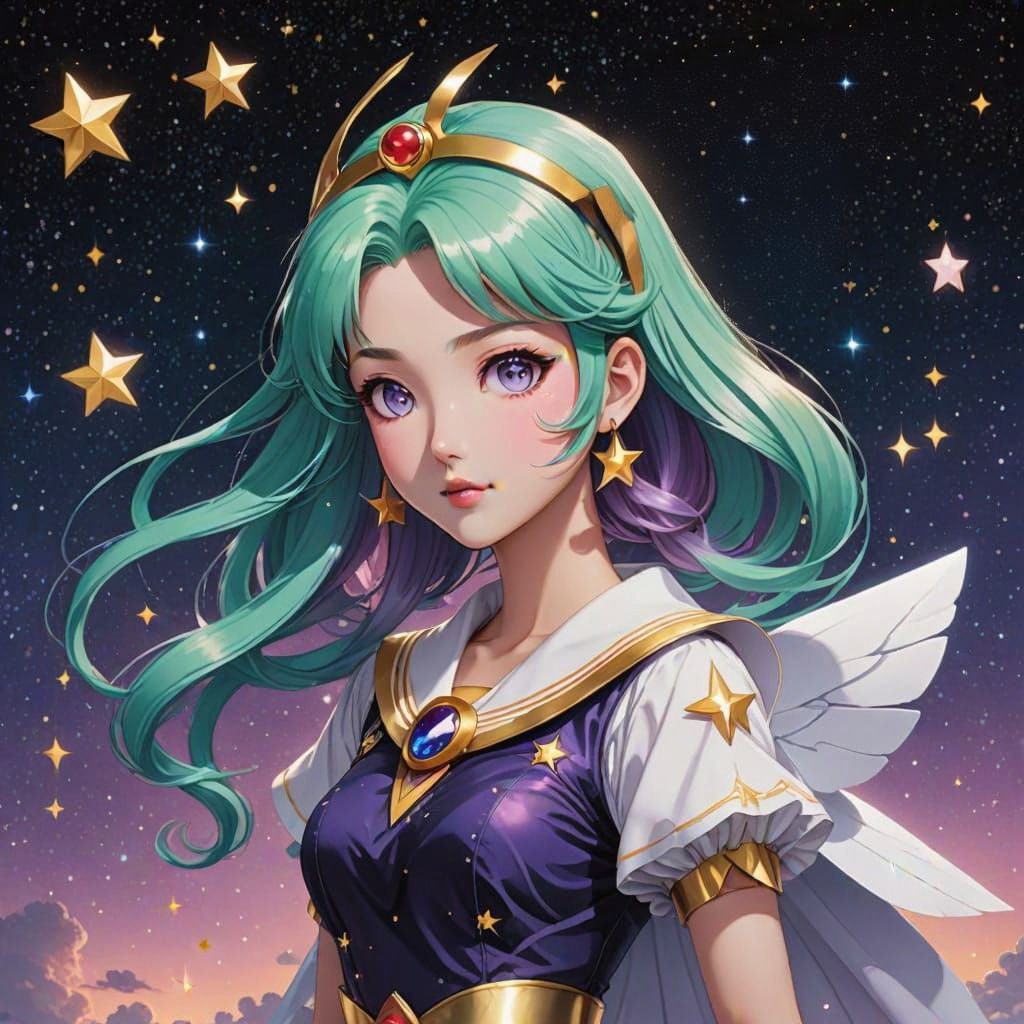 Anime Magical Girl Soaring Through Starry Sky