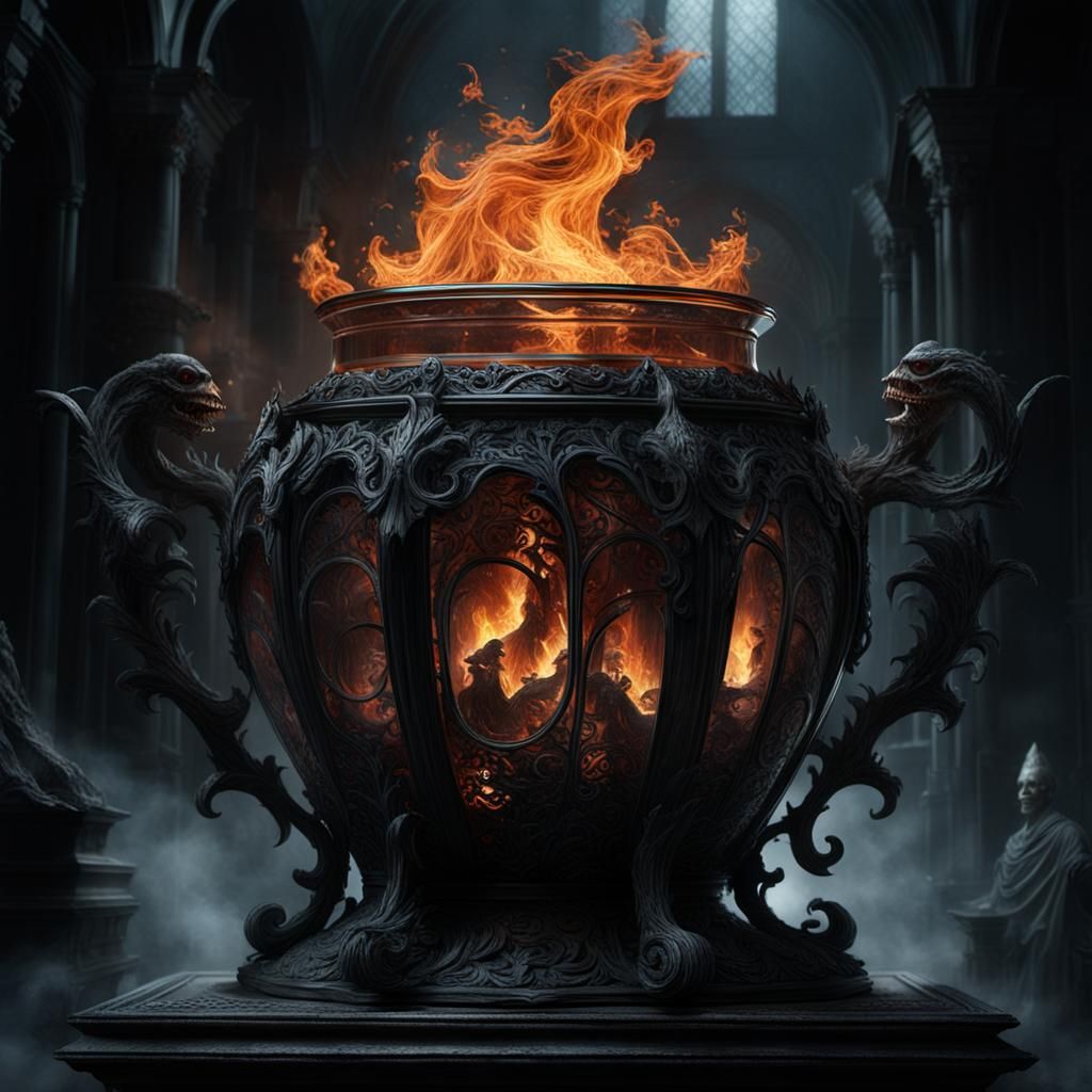 Fiery Ghost Elements in Glass Vase, Cinematic CGI