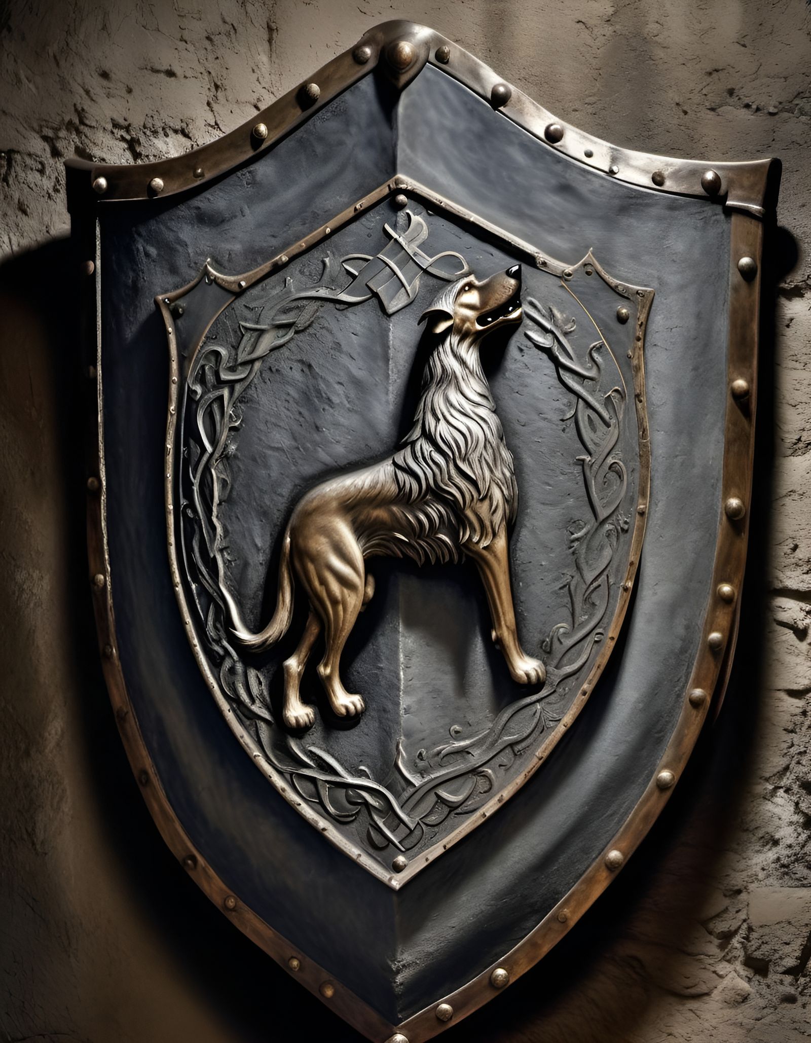 Irish Wolfhound Shield Still Life, Fantasy Movie Style
