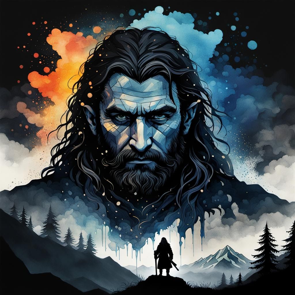 Thorin Oakenshield Silhouette in Double Exposure Watercolor