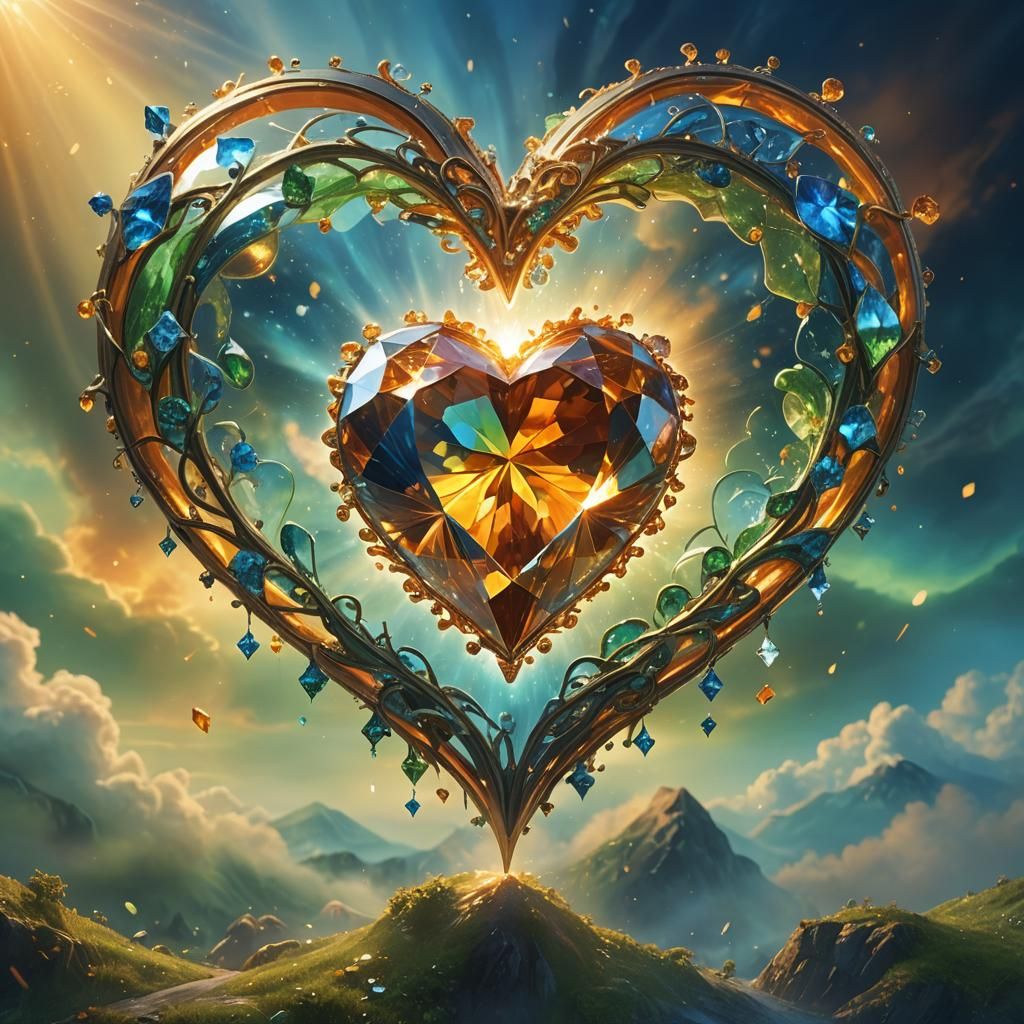Orange Diamond Heart in Sky, Fantasy Concept Art