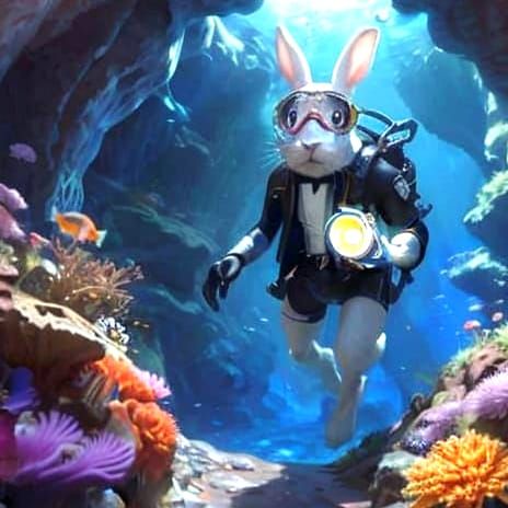 Anthropomorphic Rabbit Explorer with Flashlight