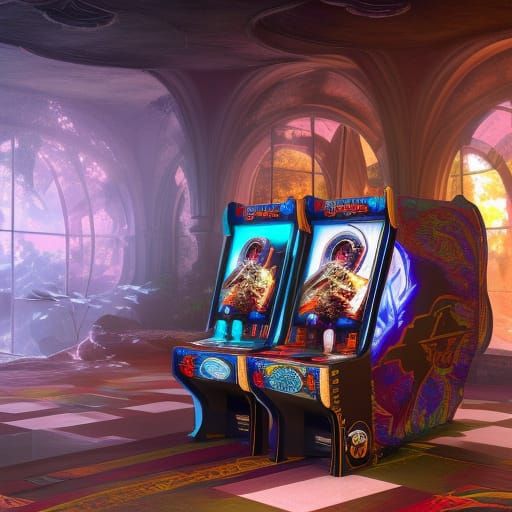Heroic Fantasy Arcade Cabinet: Detailed Matte Painting