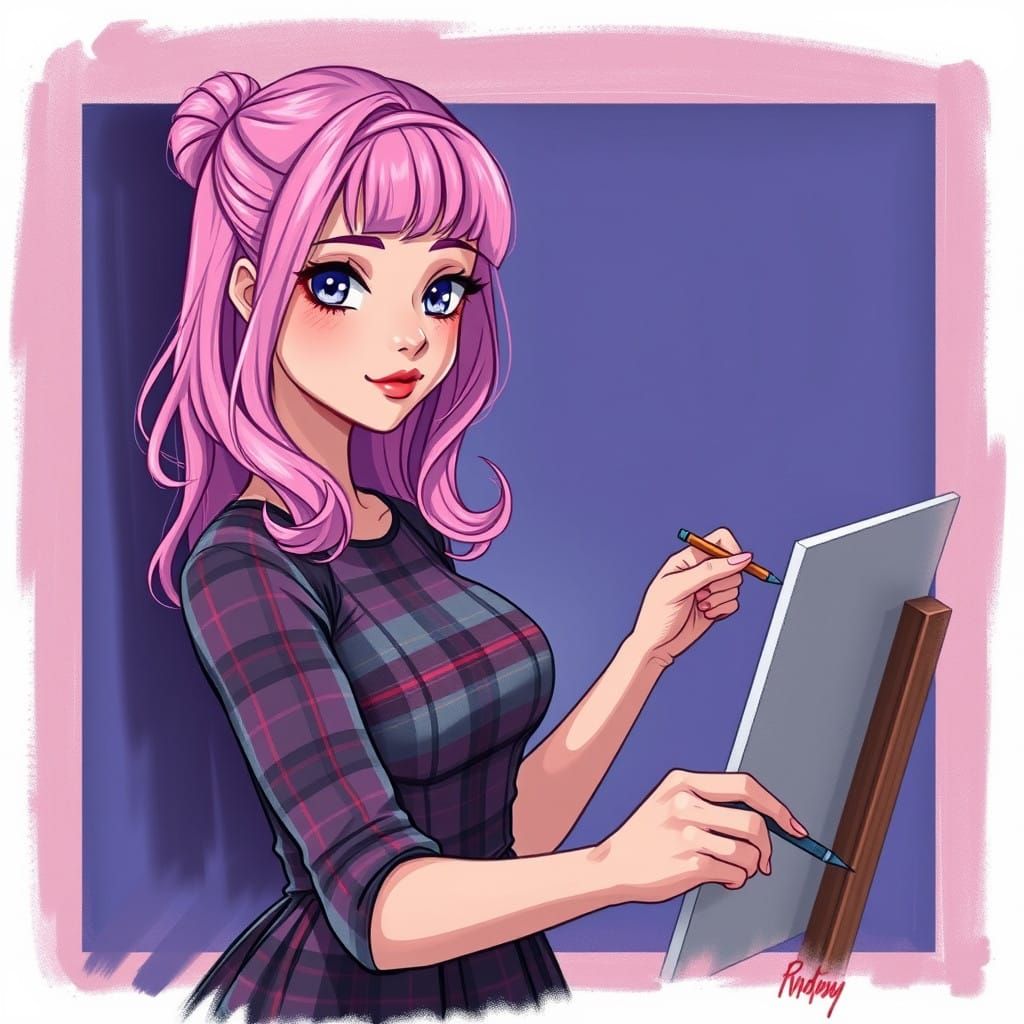 Vibrant Manga-Inspired Portrait of a Creative Artist