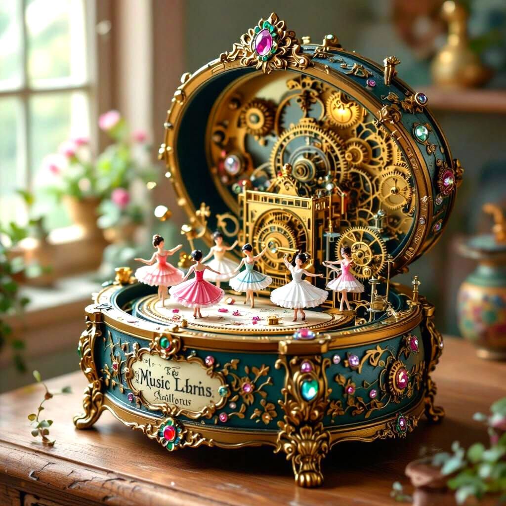 Miniature City Inside Ornate Music Box, Ghibli Steampunk
