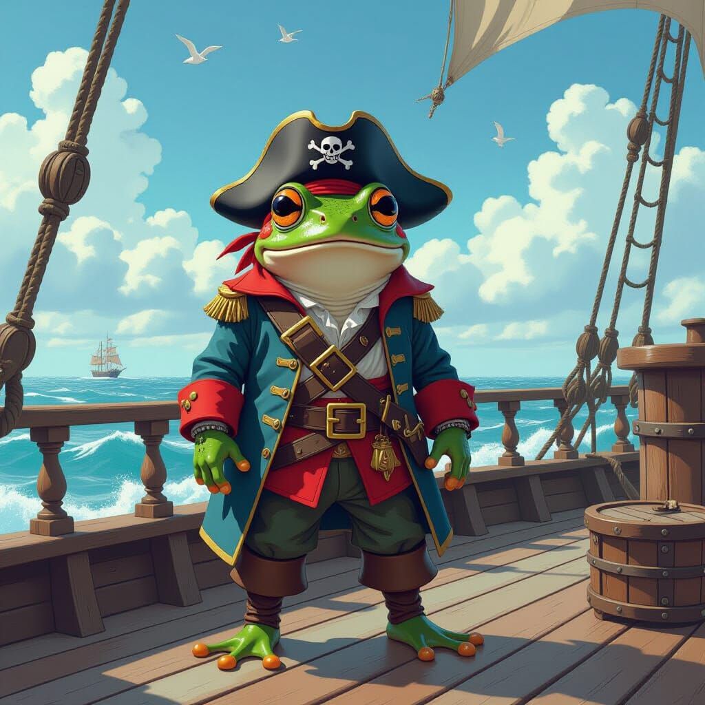 Surprised Frog Pirate on Deck in Digital Art