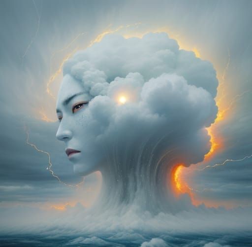 Surreal Stormy Cloudscape with Expressive, White, Ethereal B...