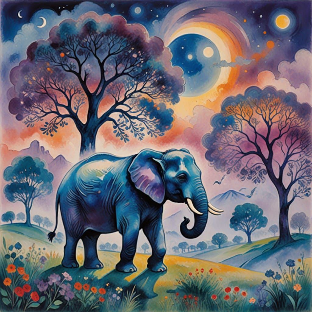 Surreal Elephant in Dreamy Savannah Landscape