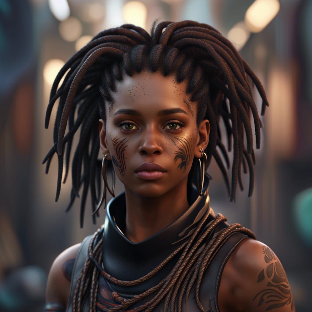 Girl with Locs in Detailed Matte Painting