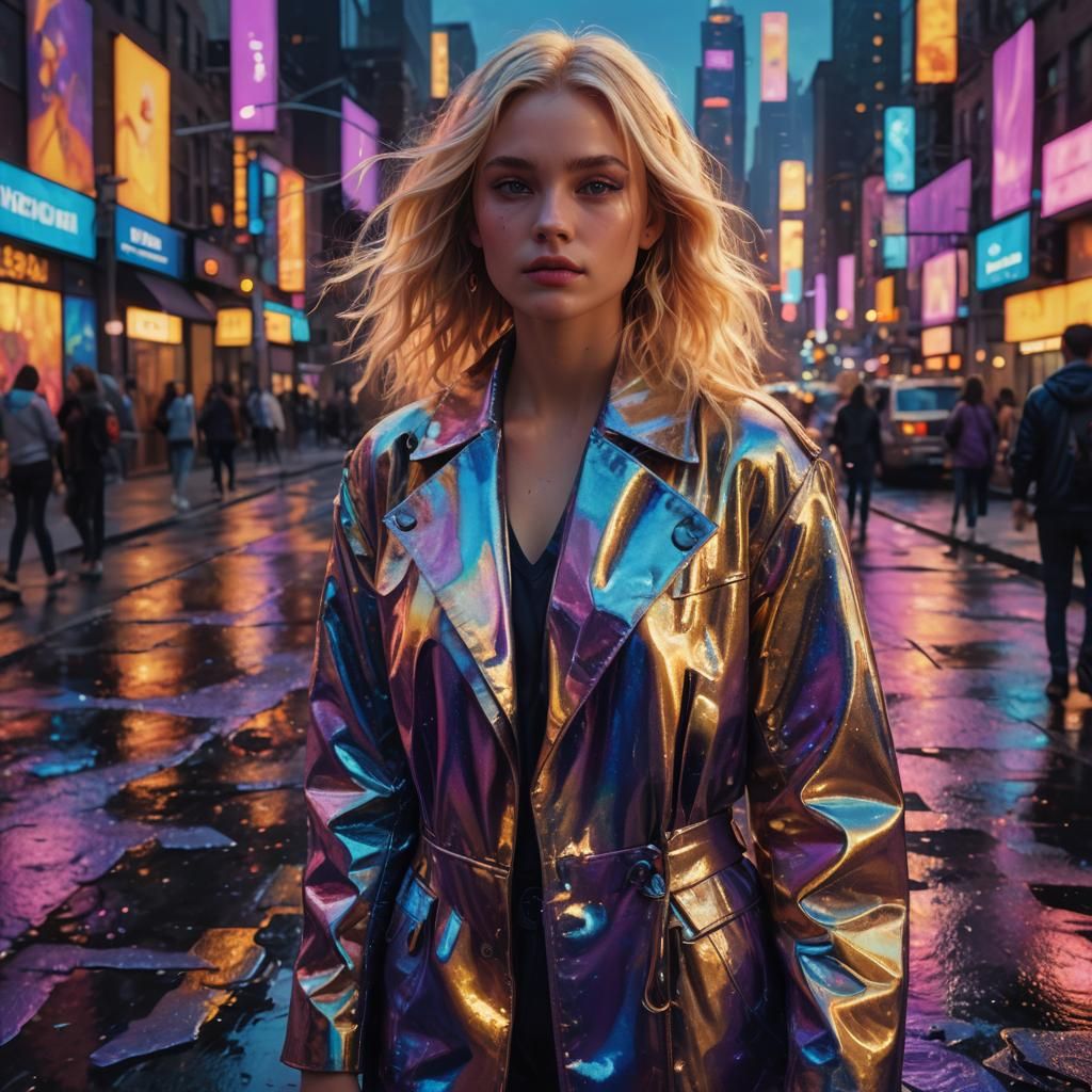 Blonde Model in New York: Vibrant Oil Painting