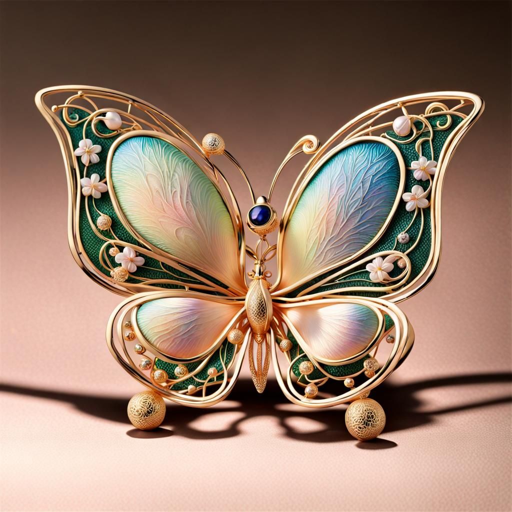Metalmark Butterfly and Azalea in Faberge Style