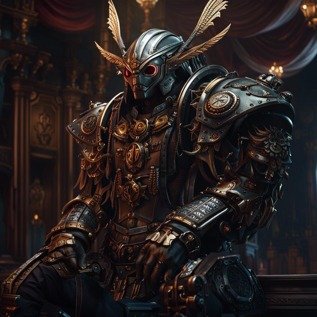 Robot Pirate Parrot on Ship, Dark Fantasy Art