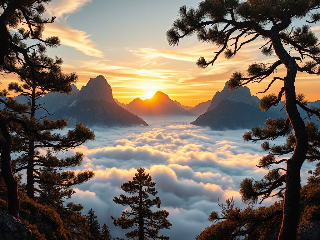 Majestic Mountain Landscape at Dawn: Paper Art Vista