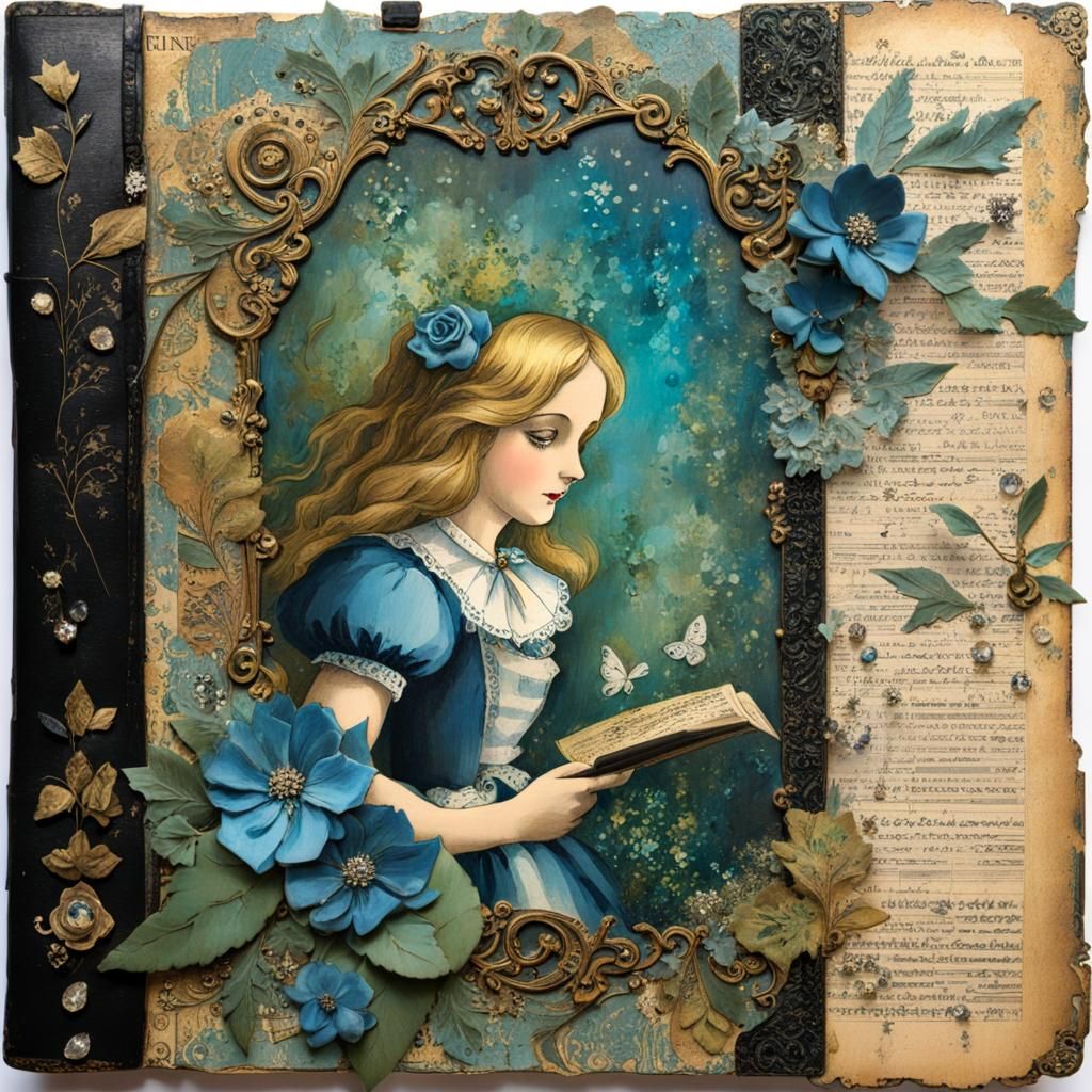 Alice in Wonderland Vintage Journal Page in Mixed Media