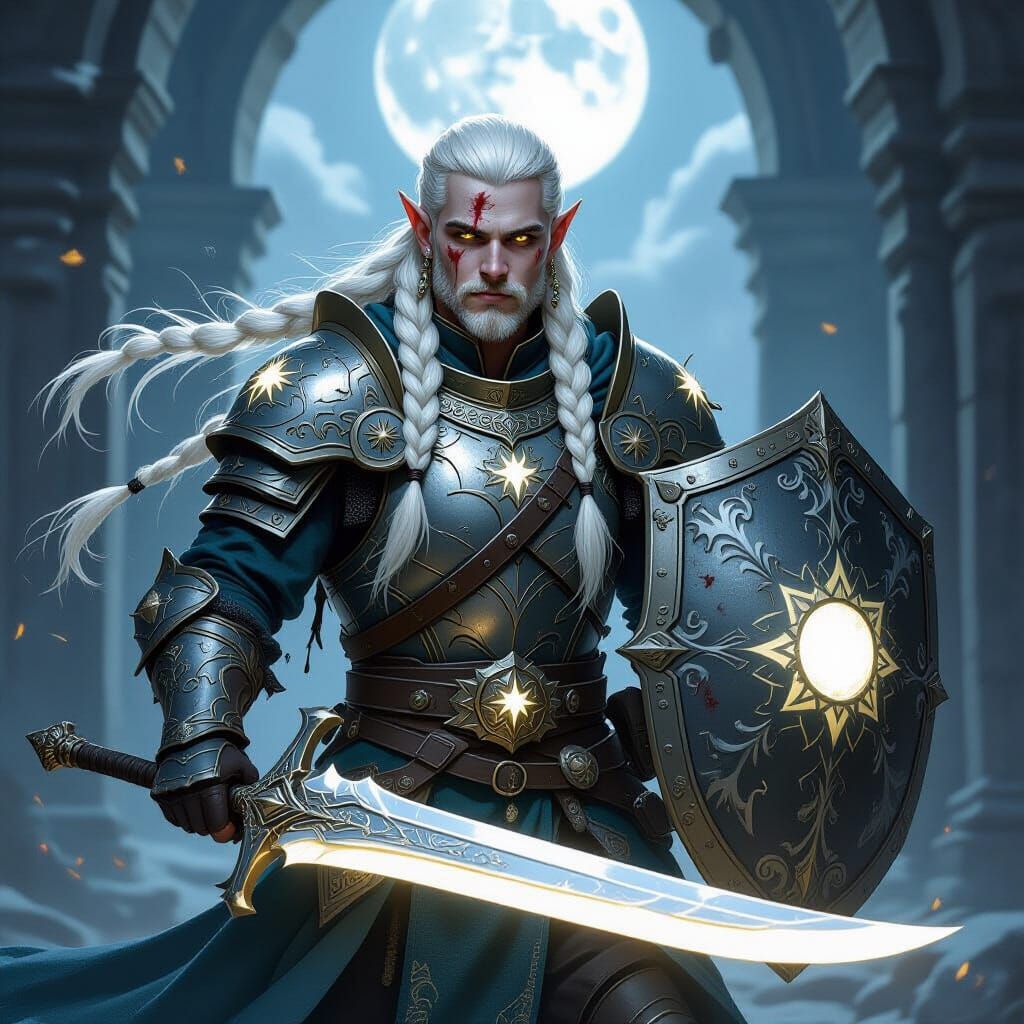 High Elf Warrior in Moonlit Ruins, Photorealistic Portrait