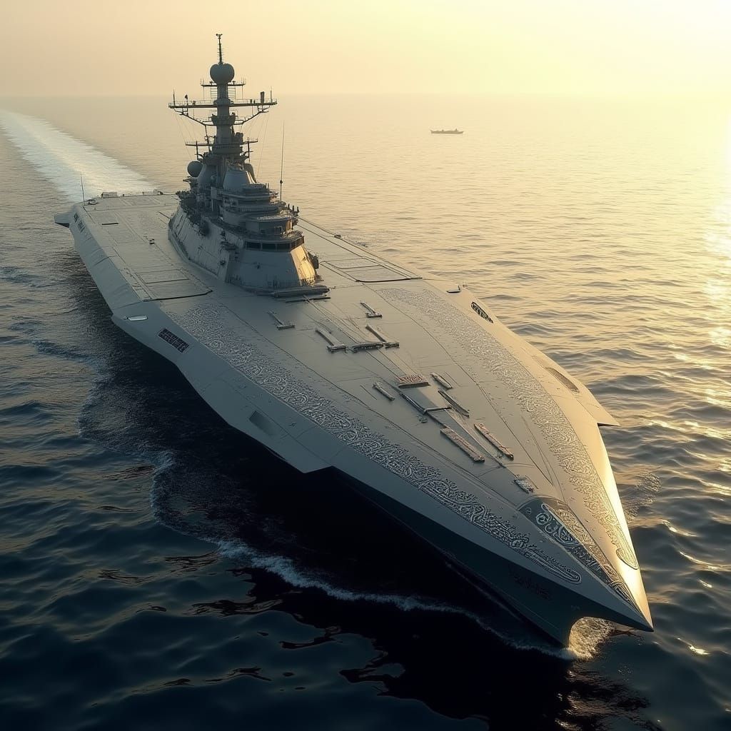 Modern Iranian Aircraft Carrier in Stealth Design with Persi...