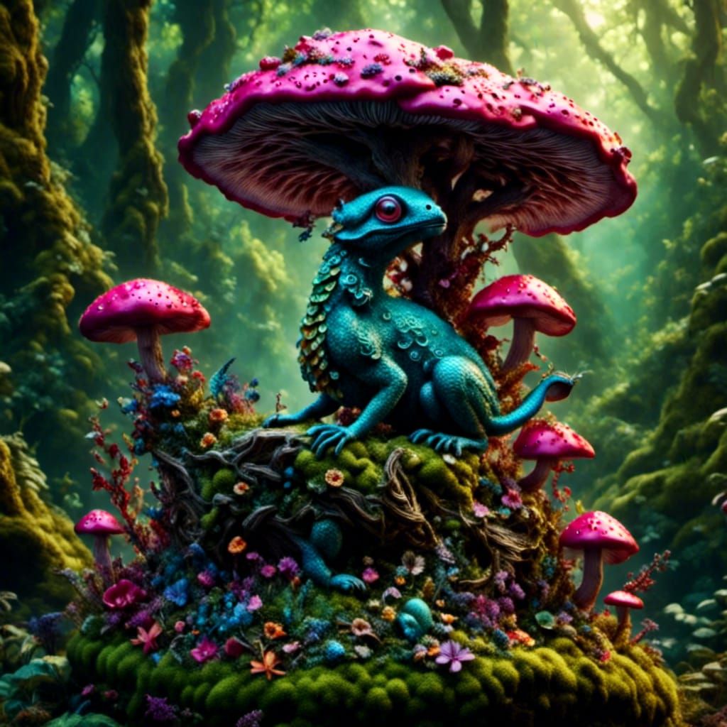 Hyperrealistic Worm Smoking Bong on Mushroom