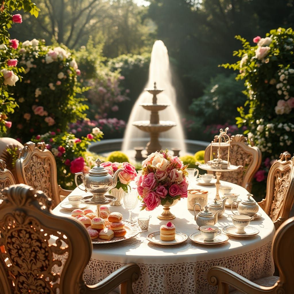 Victorian Tea Party in Lush Garden Setting