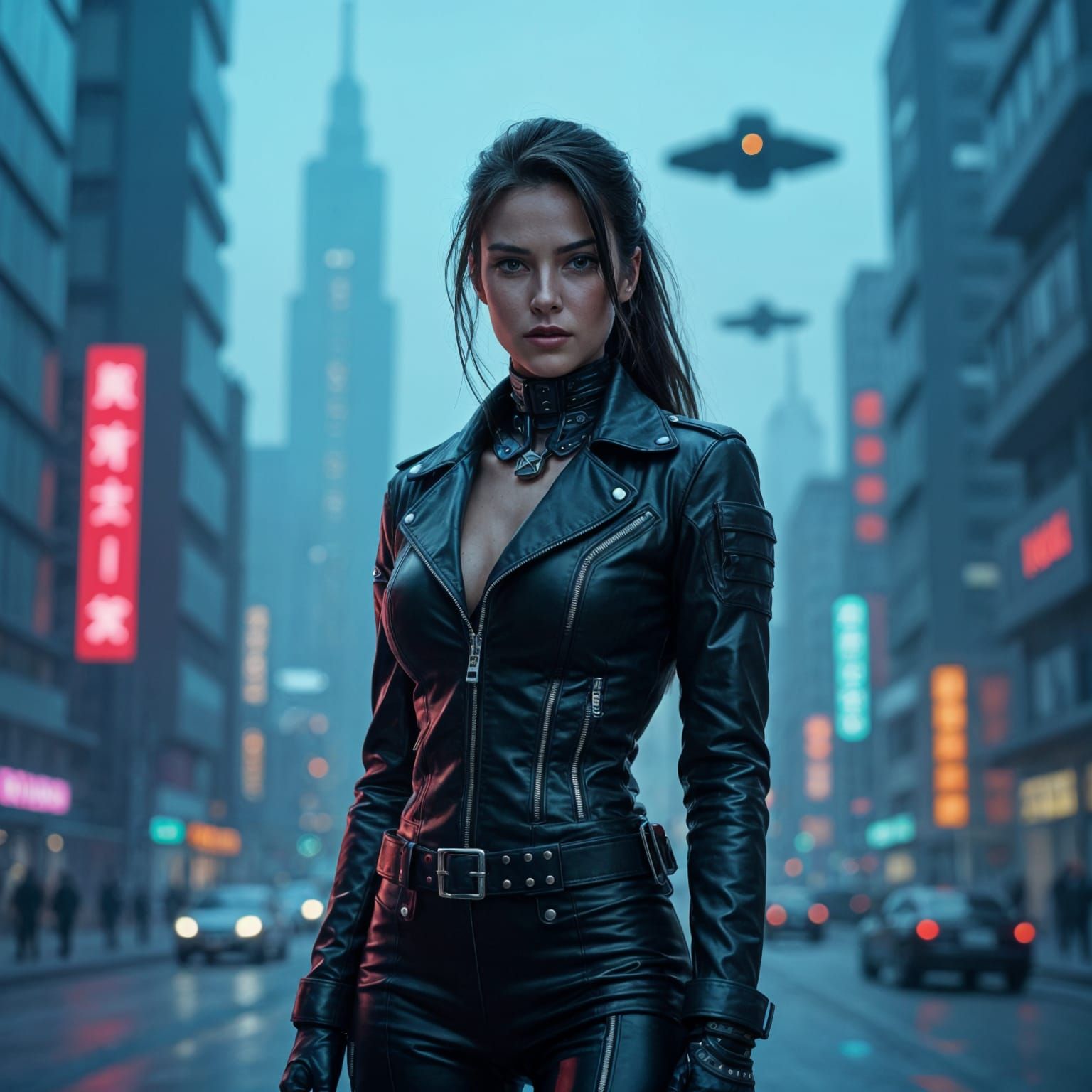 Glamorous Cyborg in Futuristic Metropolis: Cyberpunk Editori...