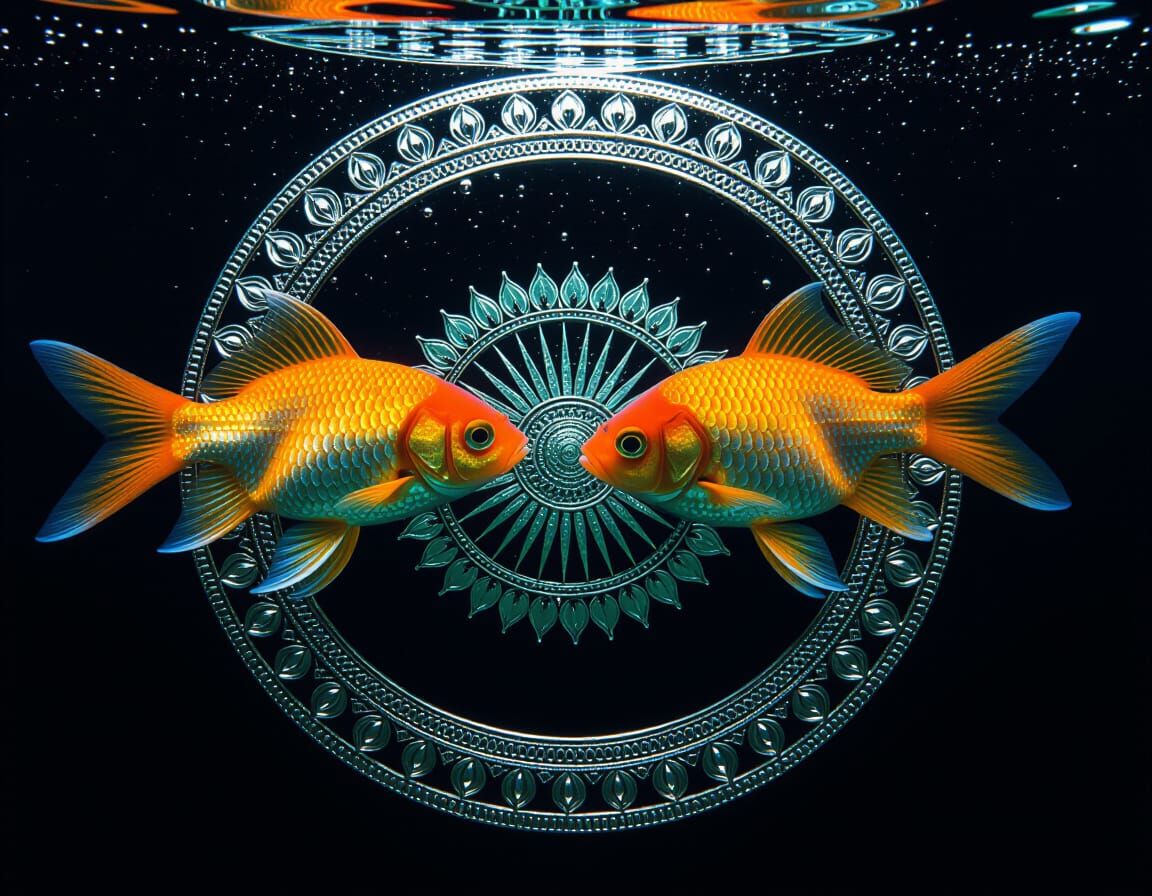 Translucent Fish Dance with Chakra: Photorealistic Image