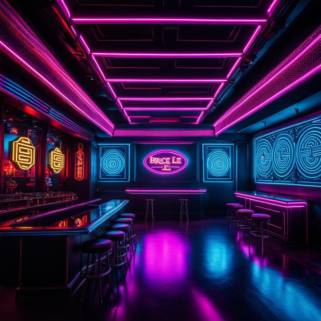 Bruce Lee in a Neon Synthwave Nightclub