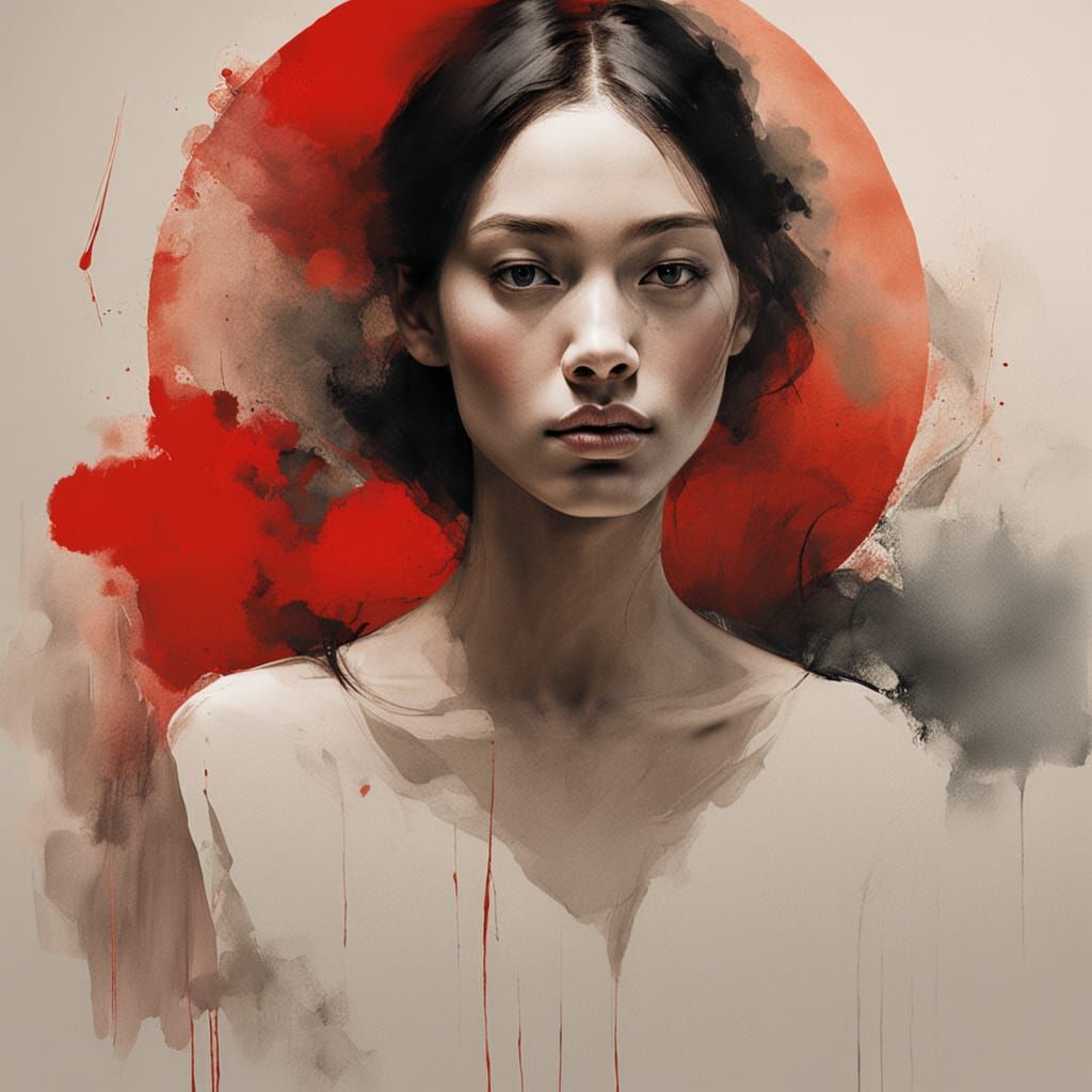 Serene Elegance in Ethereal Ink Wash Style