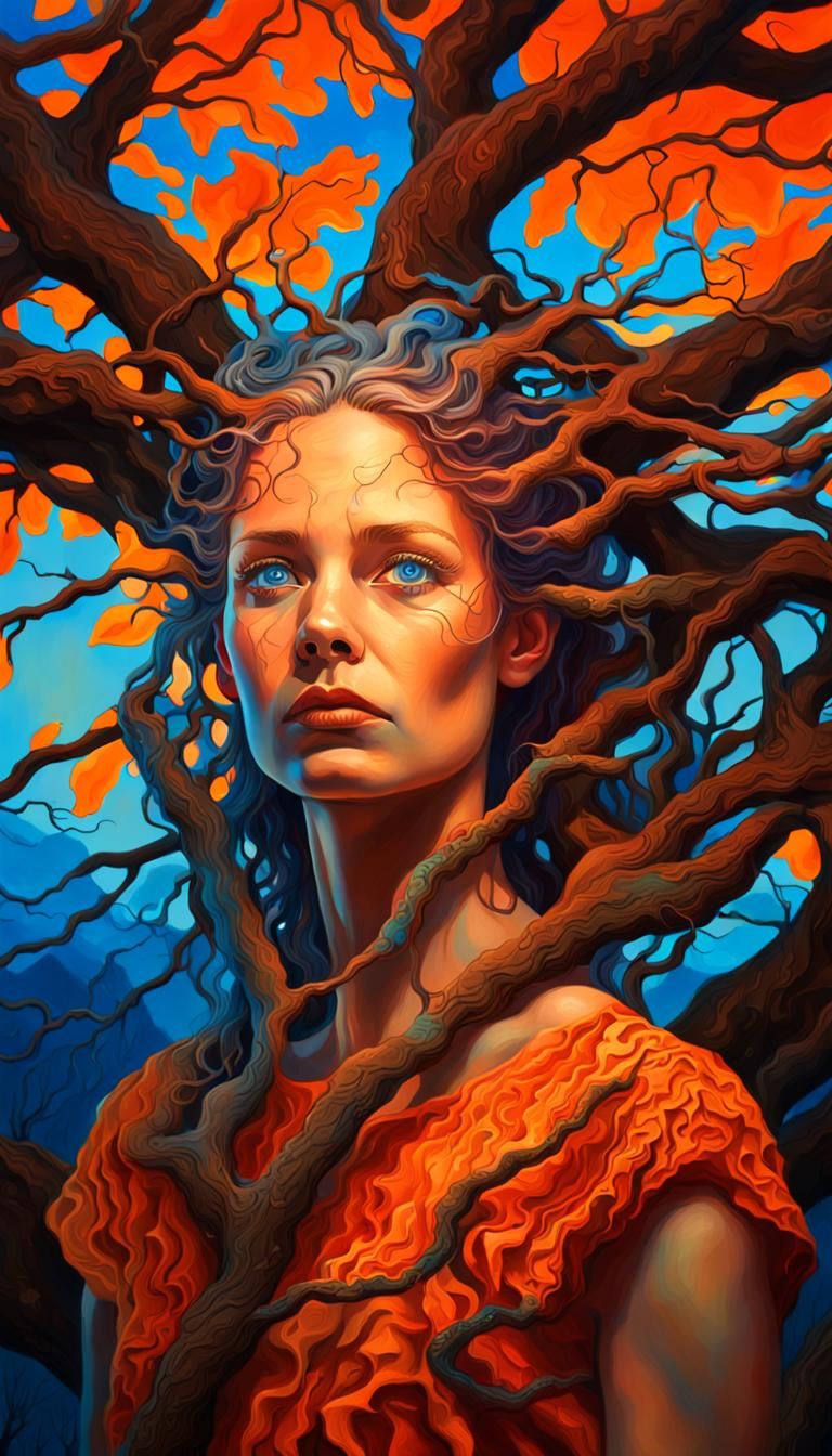 Surreal Woman Portrait with Tree Branches