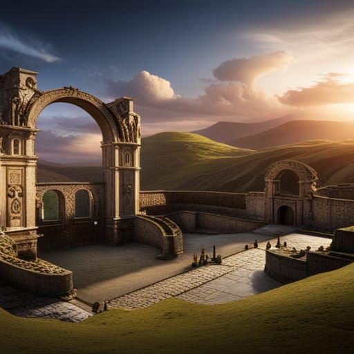 Roman Ruins Unearthed in England: Detailed Matte Painting