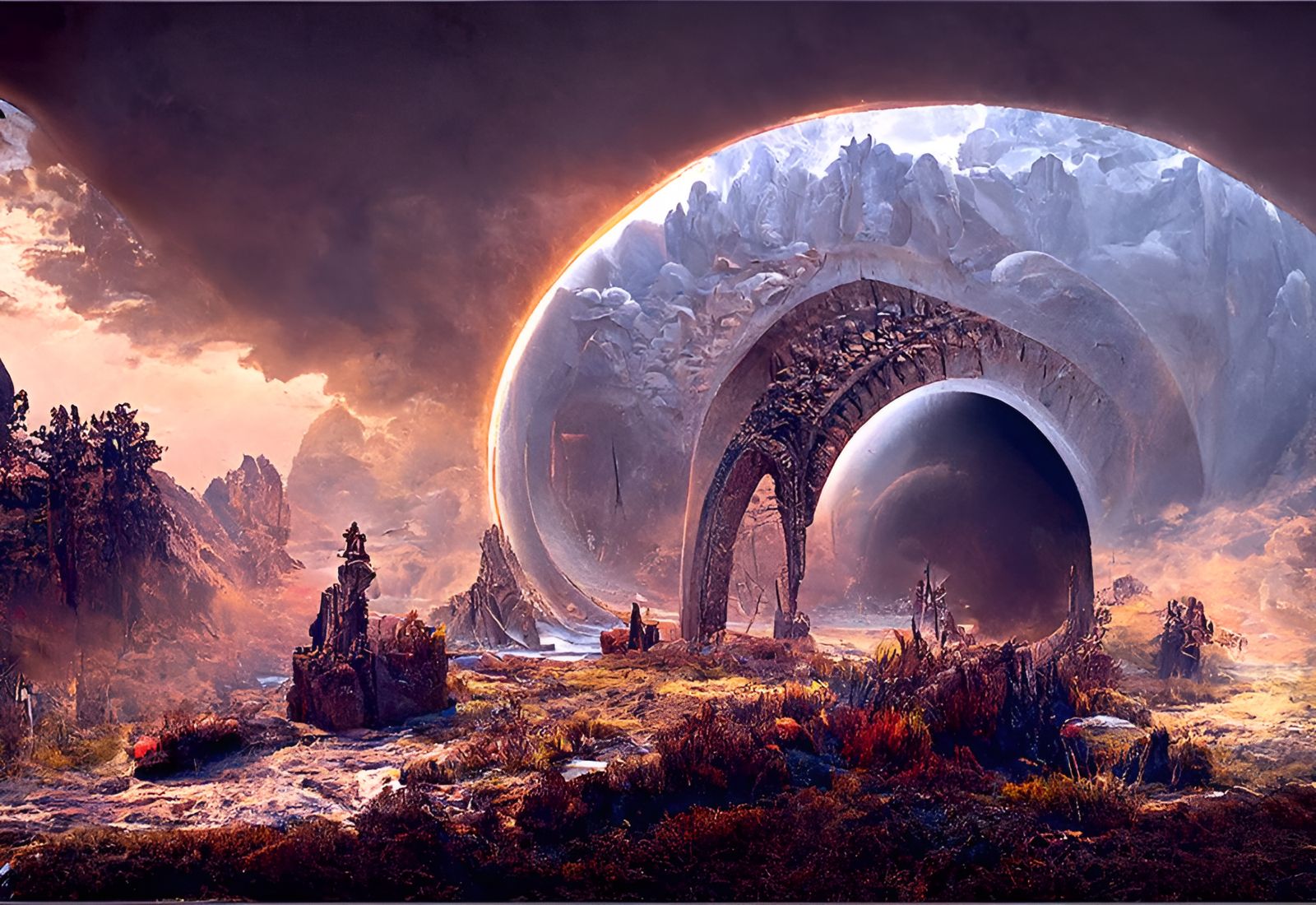 Circular Stargate to Alien World: 8k Concept Art