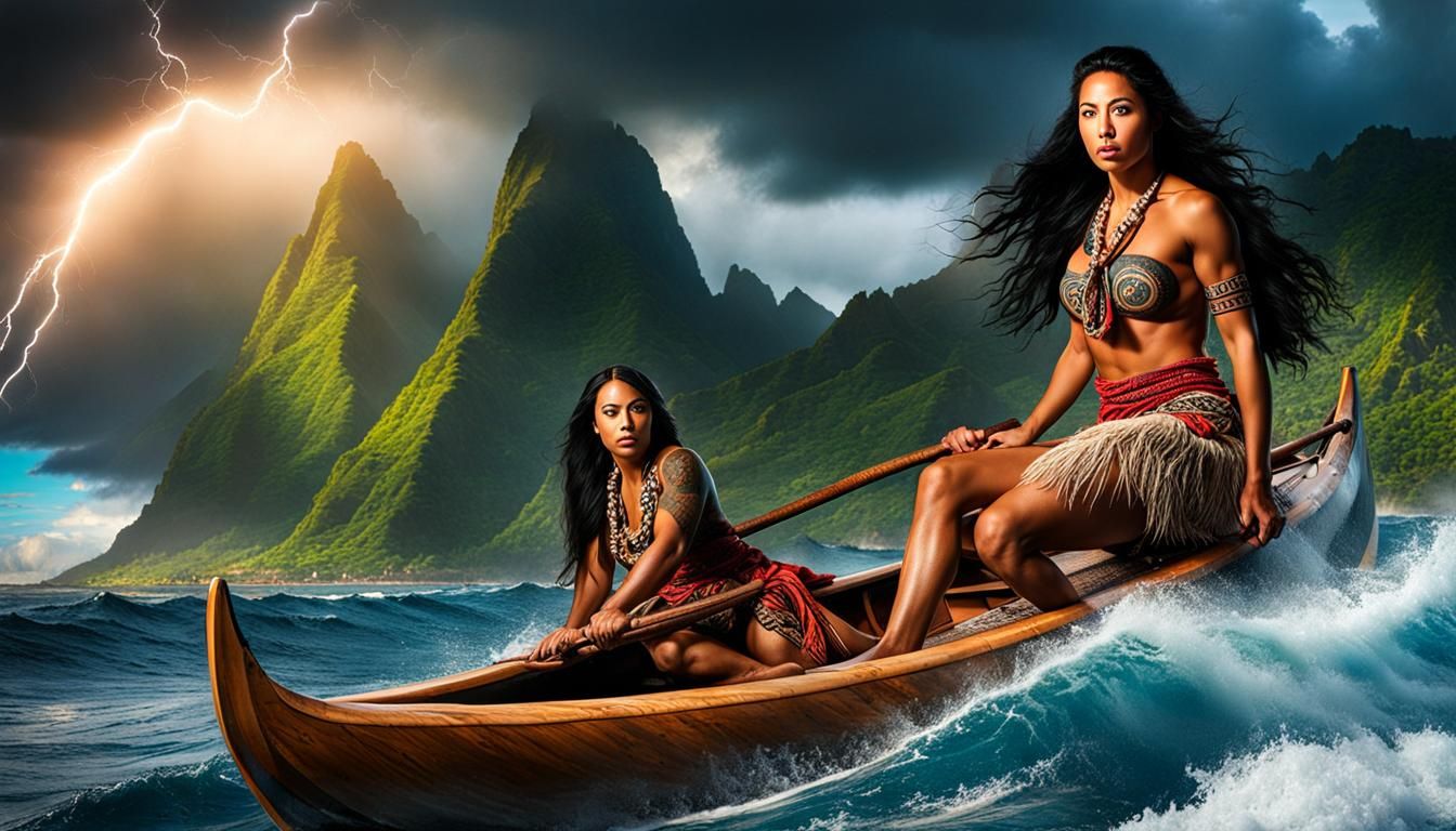 Polynesian Sailor Navigates Stormy Seas: Hyperrealistic Phot...