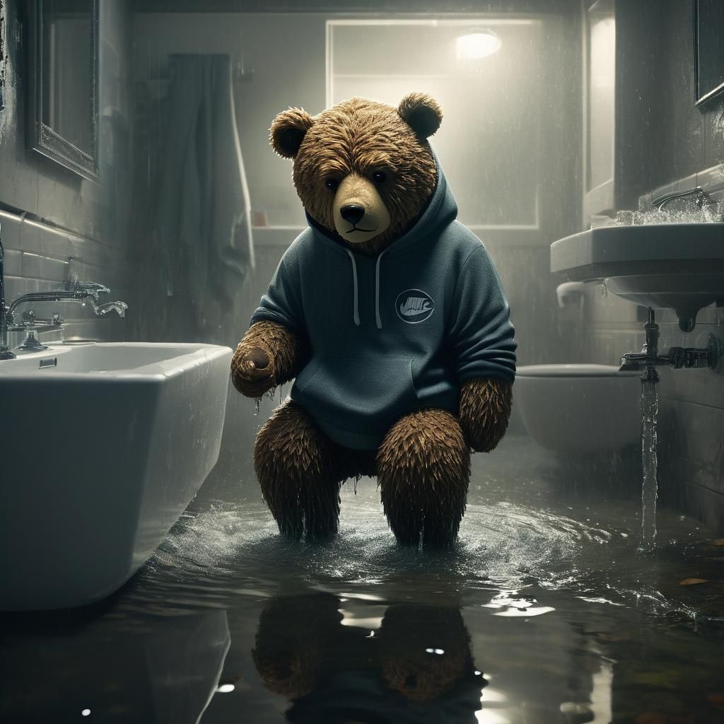 Teddy Bear's Flooded Bathroom: Digital Matte Painting