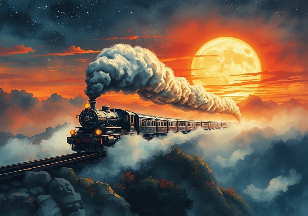 Epic Chinese Ink Art: Train in Sky
