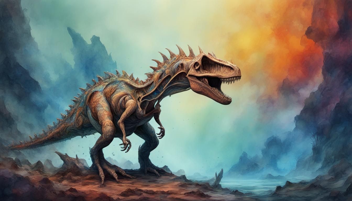 Detailed Dinosaur Fossil in Mixed Media