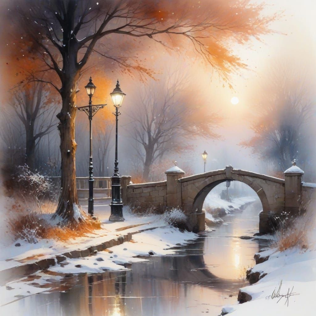 Serene Winter Scene in Watercolour Style