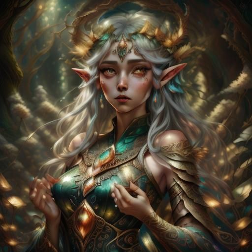 Enchanting Elf Surrounded by Animals in Mystical Forest