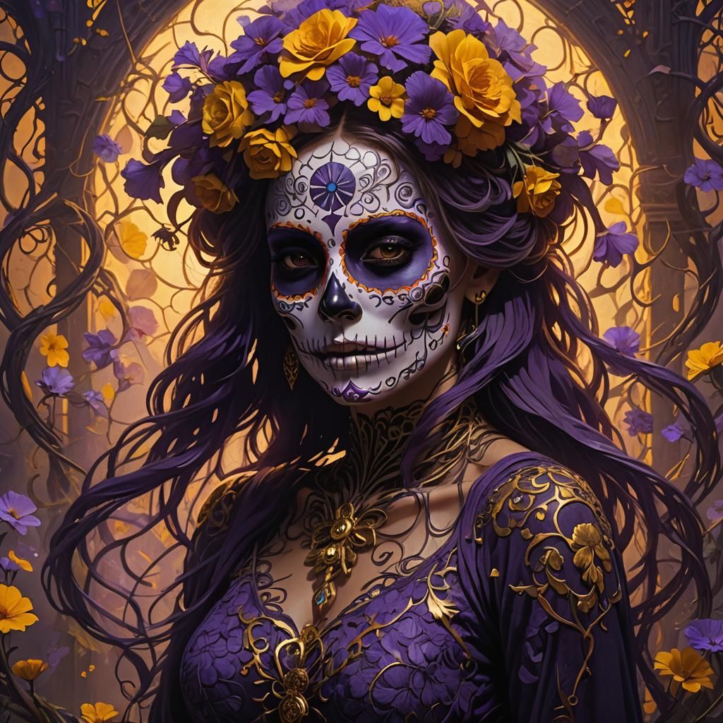 Sugar Skull Woman in Mystical Floral Realm