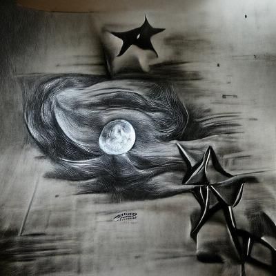 Charcoal Drawing of Moon and Stars
