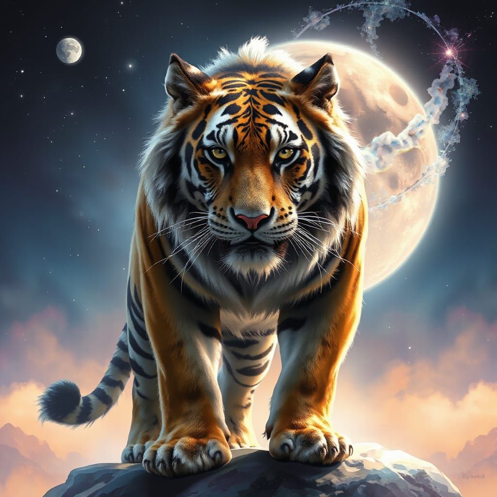 Mythical Tiger Guardian in Airbrush Art Style