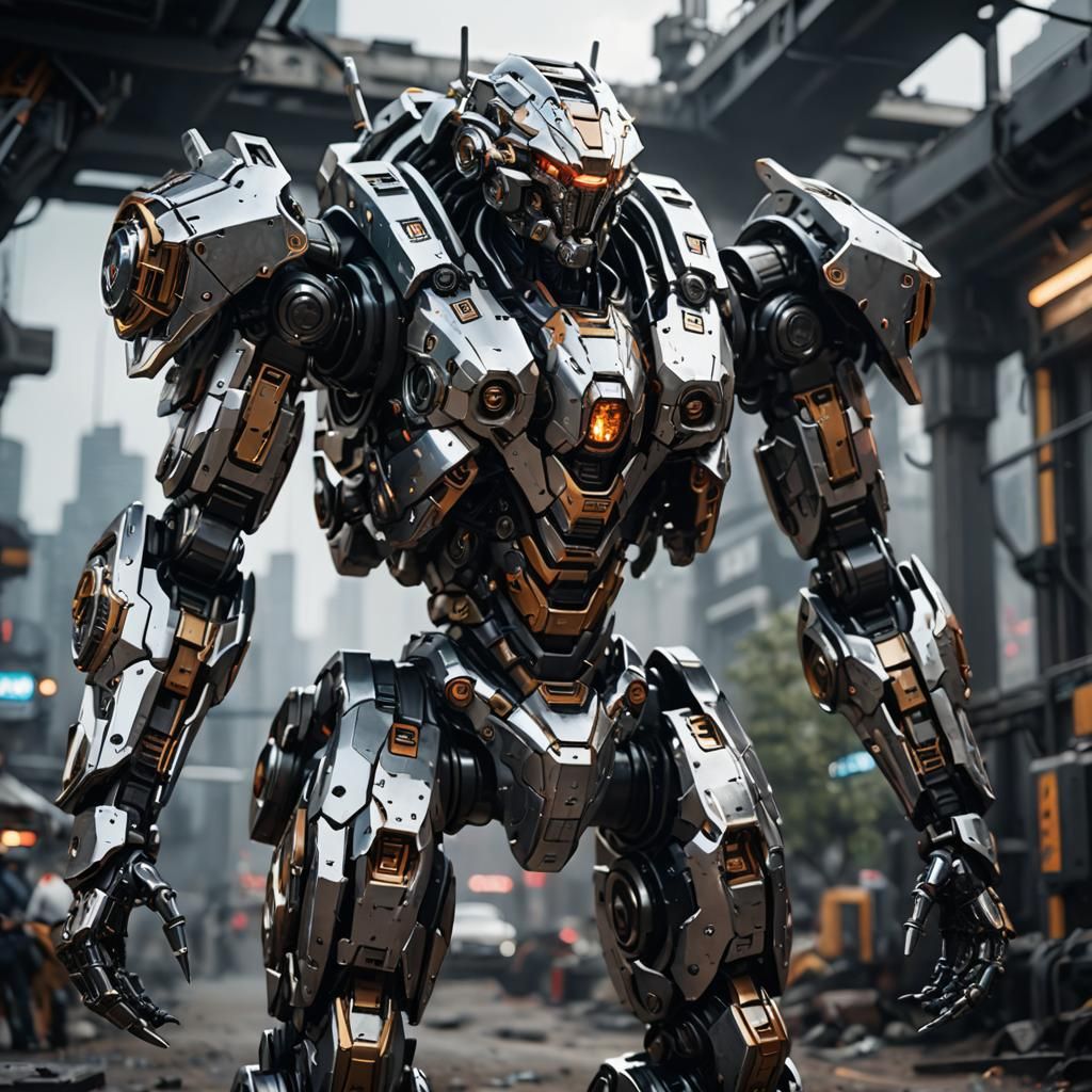 Futuristic Mecha Assassin in Polished Metal