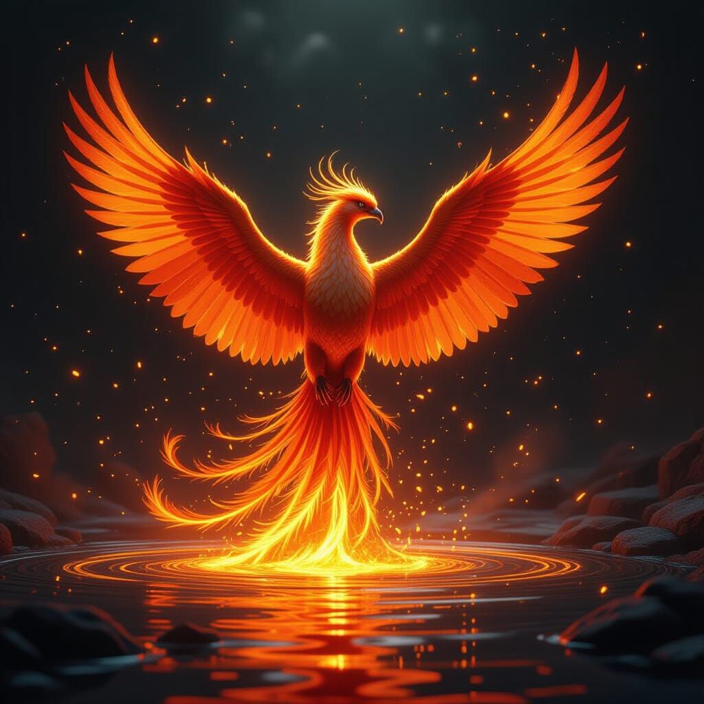 Phoenix Rising from Gold in Ultra-Realistic Style