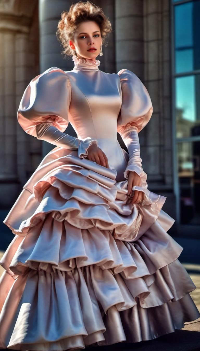 Woman in Extravagant Satin Dress, Hyperrealistic Image