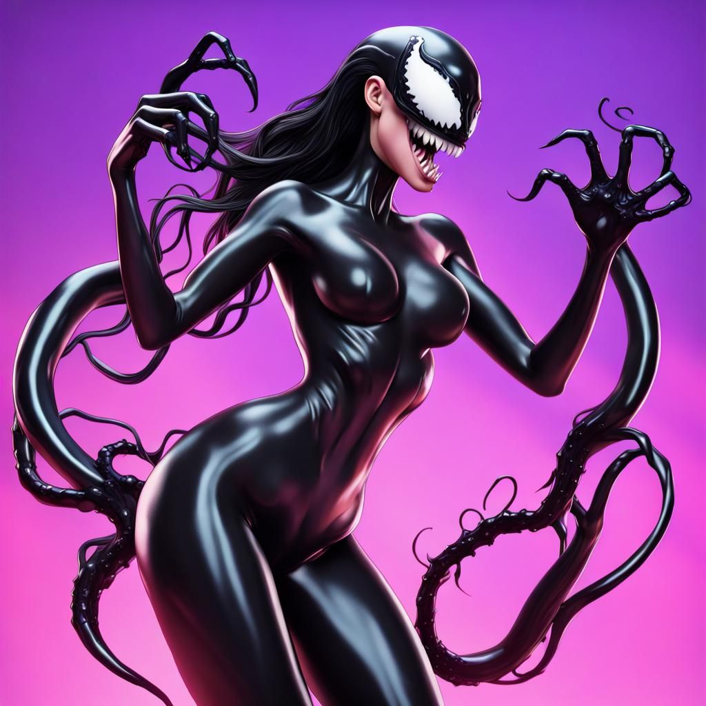 Woman Resisting Symbiote Merge in Pixar Style